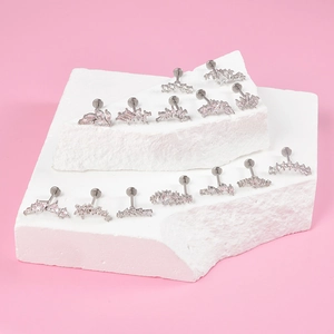 Parure de piercings en acier inoxydable avec zircons roses et clairs de forme florale
