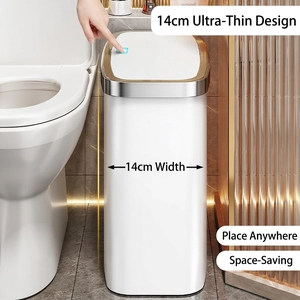 Poubelle intelligente blanche avec capteur et design étroit de 14 cm pour salle de bain