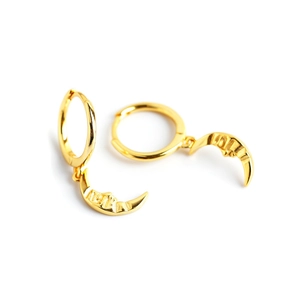Elegant gold plated S925 sterling silver geometric baroque moon hoop earrings for women