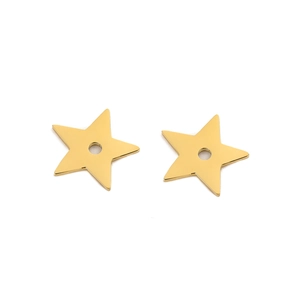 Macro detail of gold star-shaped stainless steel DIY jewelry charms with center holes
