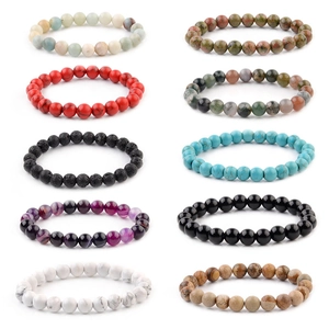Set of 10 assorted 8mm natural stone beaded stretch bracelets for men and women