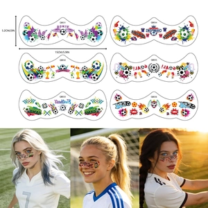 Set mit 6 Fußball-WM-Gesichtsaufklebern mit Flaggen, Trophäen und Goal-Slogans