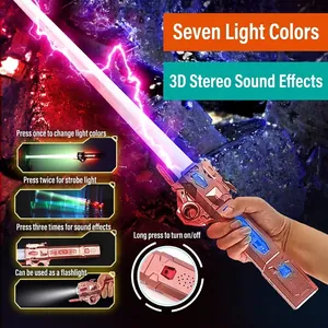 Kids telescopic laser sword toy with purple light effects and colorful sound features