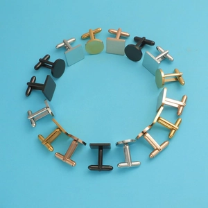 Polished round and square steel cufflinks for men in silver, gold, rose gold and black colors