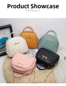 Detailed collection of quilted semi-circle crossbody bags in five stylish assorted colors