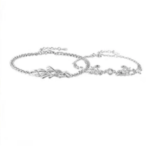 Minimalist mistletoe couple bracelets in silver with zircon stone and branch design