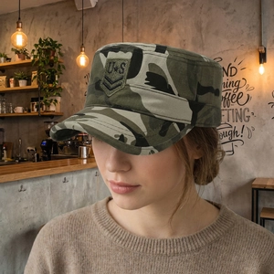 Classic camouflage flat top cadet hat with military embroidery for outdoor tactical sun protection