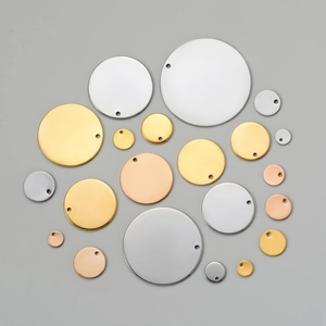 Polished stainless steel round tags in silver, gold and rose gold for DIY jewelry