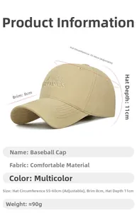 Detailed size specifications and dimensions for the mountain embroidered baseball cap