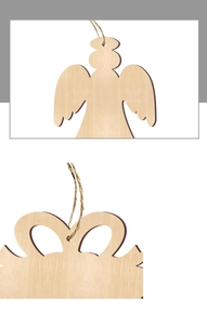 Detail view of angel shaped wooden pendant with jute rope for DIY Christmas decor