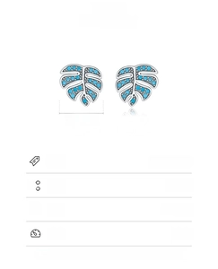 Detailed specs of 925 sterling silver monstera leaf earrings with turquoise inlays