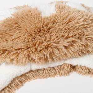 Women's plush winter hat with cute ears, brown faux fur and white sherpa lining