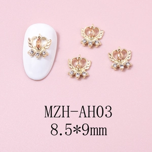Detailed 8.5x9mm winged heart nail charms with champagne zircon for nail art