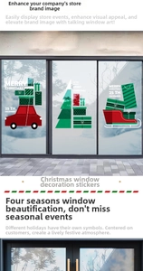 Detail of red car and sled Christmas window stickers for festive shop display