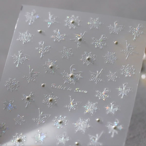 3D Relief Nail Art Stickers Laser Holographic Winter Snowflakes Ballet Dancer Design Self Adhesive Manicure Decor With Faux Artificial Pearls