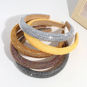 Chic Baroque padded headbands featuring colorful crystals in silver, yellow and grey tones