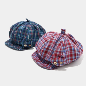 Casquette octogonale à carreaux pour femme, style rétro japonais et respirant