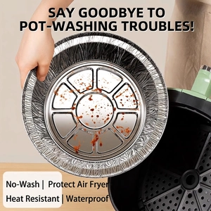 Heavy duty round aluminum foil liners for air fryer showing oil-proof and heat resistance