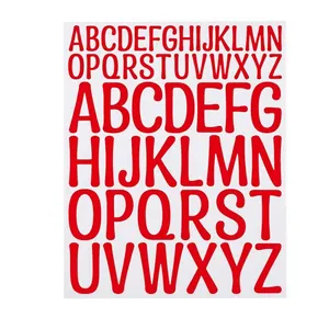 Detail showing 1 and 2-inch waterproof red vinyl letter stickers with size measurements