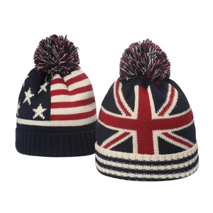 Berretto In Maglia Di Acrilico Con Pompon Invernale Caldo Bandiera USA UK Stelle Strisce Sport All Aperto Unisex