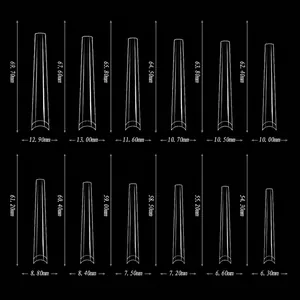 5XL Extra long French clear nail tips size guide with 180pcs set dimensions