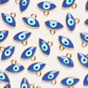 Evil Eye Charms Alloy Enamel Oval Shape Blue Eye Gold Plated For DIY Jewelry Making Necklace Bracelet Handmade Craft