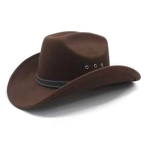 Classic dark brown wide brim cowboy hat with leather band and metal ventilation eyelets