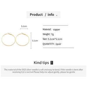 Detail specifications of 5.1cm gold geometric hoop earrings with S925 silver needles