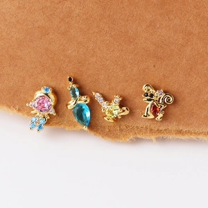 Golden cartoon stud earring set with colorful zircon stones in various shapes and designs