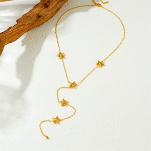 Minimalist gold Y-shaped necklace featuring star pendants and delicate stainless steel chain