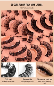Detail view of DD curl Russian faux mink lashes with 3D multilayered volume and density