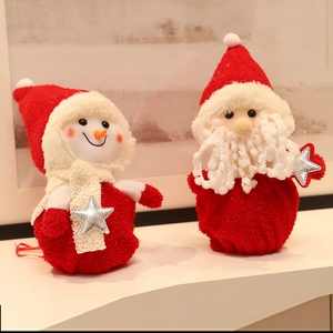 Sacs Cadeaux De Noël En Peluche Tricoté Père Noël Bonhomme De Neige Étoile Pailletée Pochettes Bonbons Cordon Décor