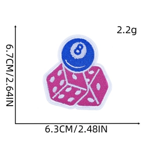 Detailed size measurement of pink cartoon embroidery patch with dimensions 6.7cm x 6.3cm