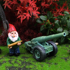 Resin Garden Gnome Figurine with Military Cannon Sculpture Hand Painted Funny Army Dwarf Statue for Outdoor Yard Garden Decor