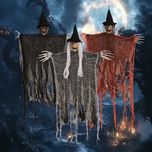 Halloween Hanging Ghost Witch Decoration Scary Skeleton Prop With Gauze For Haunted House Bar Outdoor Party Yard Decor