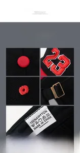 Detail of 100% cotton baseball cap with red number 23 embroidery and metallic buckle