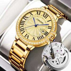 Business Men Quartz Watch Luxury Alloy Strap Rhinestone Bezel Roman Numerals Luminous Hands Calendar Waterproof Wristwatch