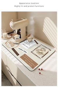 Close-up of coffee machine drying mat with high-absorbent leather and elegant brown pattern