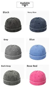 Docker hat detail showing six washed denim colors in a 6-panel拼接 retro style design