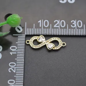Vergoldeter Unendlichkeit Herzverbinder mit Zirkonia für DIY Armbänder und Schmuck