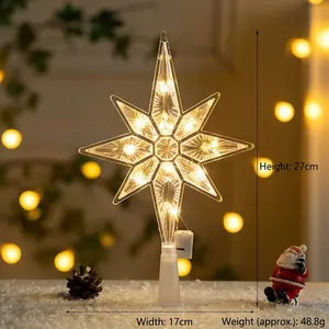 Detailed view of 27cm glowing star tree topper with warm LED lights and size labels