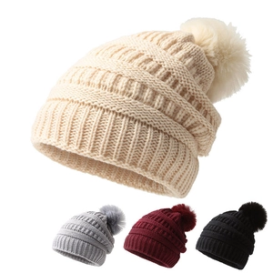 Bonnet en Tricot Torsadé Avec Pompon Pour Femmes Hommes Doublé en Polaire Hiver Chaud Bonnet en Tricot Couleur Unie