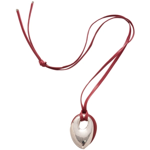 Minimalist red leather cord necklace featuring a polished silver teardrop metal pendant