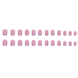 Pink purple gradient press-on nails with abstract lines and colorful polka dots