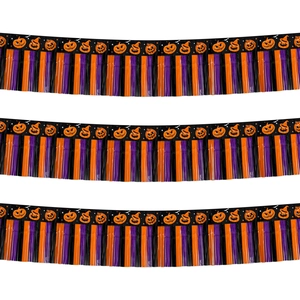 Rideau à franges Halloween à 3 niveaux orange violet et noir pour décor de fête