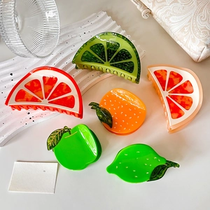 Fruit Shape Acetate Hair Claw Clip Large Shark Clips For Women Cute Apple Lemon Orange Design Summer Fresh Accessories