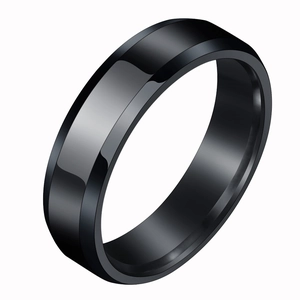 Minimalist black stainless steel mirror polished ring with smooth rounded edges