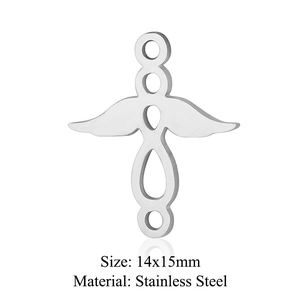 Macro shot of 14x15mm stainless steel cupid angel wing pendant showing detailed size and texture