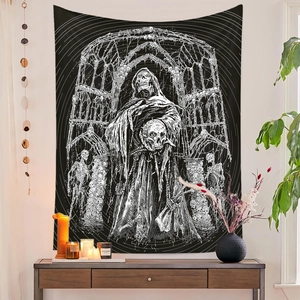 Gothic Grim Reaper tapestry with skull arch design for aesthetic bedroom wall decor