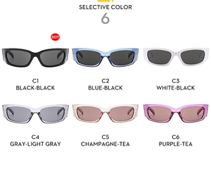 Grid display of vintage rectangular Y2K cycling sunglasses in six assorted colors